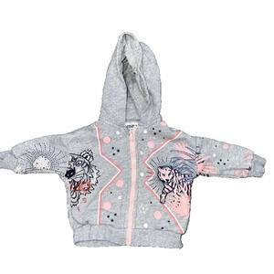 KENZO KIDS Younger Unisex baby Grey Logo Zip Up hoodie 9M A005411